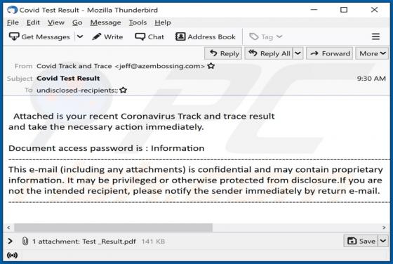 Coronavirus Track And Trace Result Email Virus