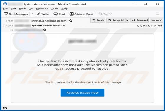System Has Detected Irregular Activity Email Scam