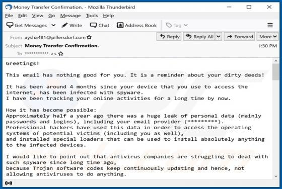 Reminder About Your Dirty Deeds! Email Scam