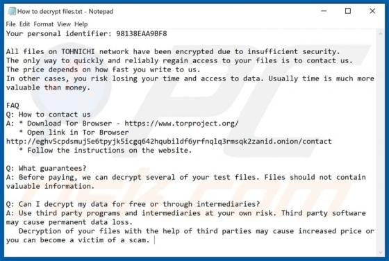 Tohnichi Ransomware