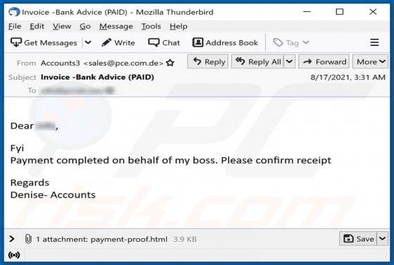Payment Completed On Behalf Of My boss Email Scam