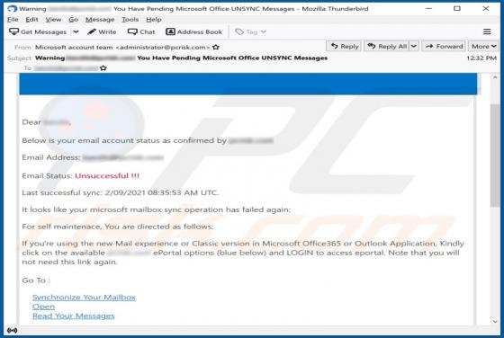 Microsoft Mailbox Sync Operation Has Failed Again Email Scam