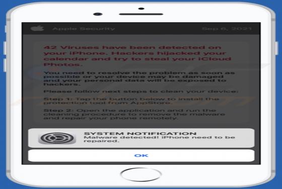 Malware detected! iPhone need to be repaired POP-UP Scam (Mac)