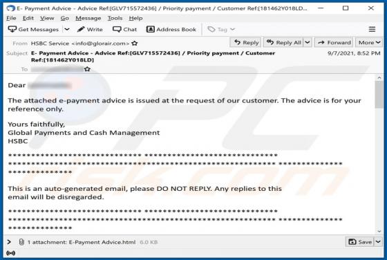 HSBC E-Payment Advice Email Scam