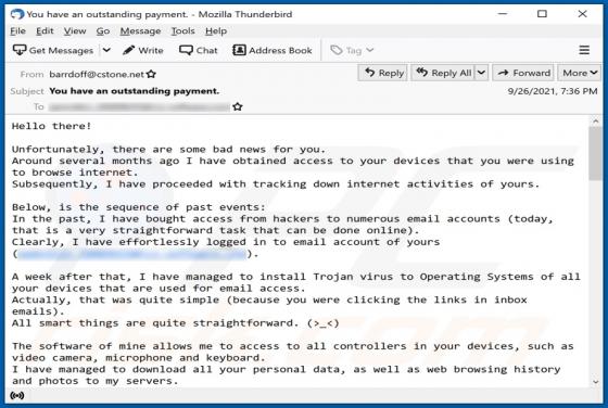 Unfortunately, There Are Some Bad News For You Email Scam