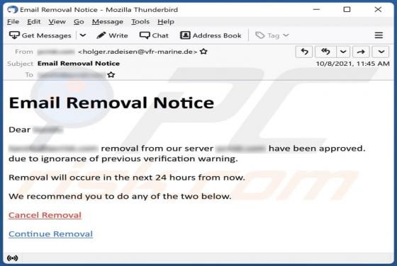 Email Removal Notice Scam