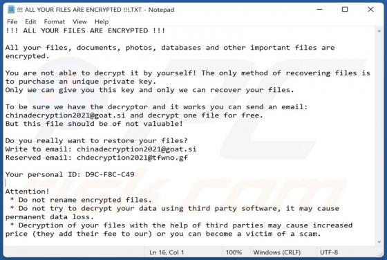 Chinadecryption2021 Ransomware