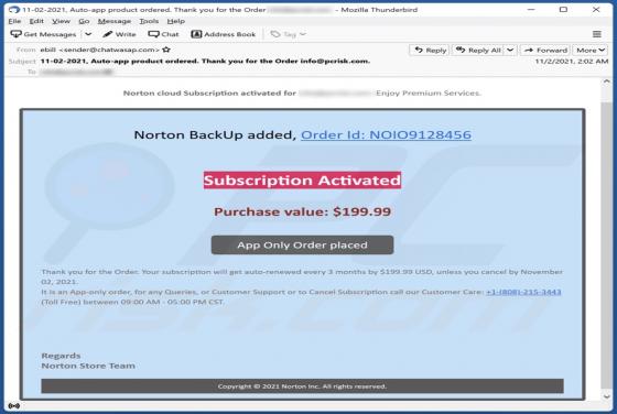 Norton Cloud Subscription Activated Email Scam