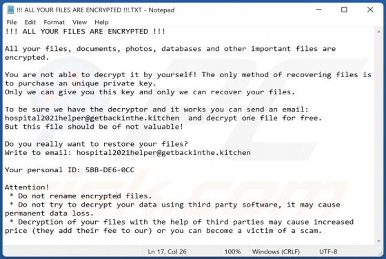 Hospitalhelper Ransomware