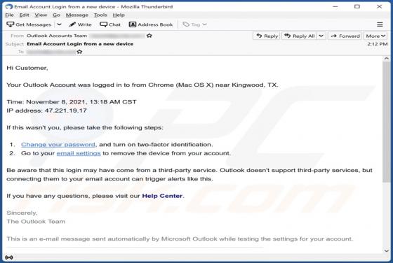 Your Outlook Account Was Logged In Email Scam