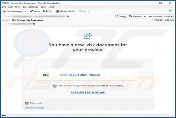 .xlsx Document For Your Preview Email Scam