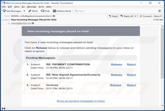 New Incoming Messages Placed On Hold Email Scam