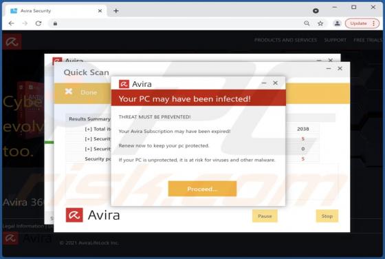 Avira - Your Pc May Have Been Infected POP-UP Scam