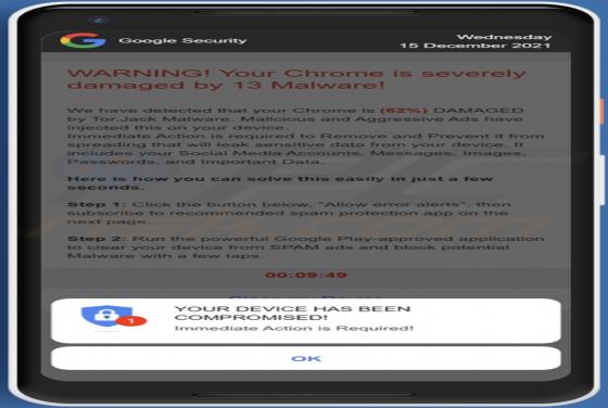 Your Device Has Been Compromised POP-UP Scam (Android)