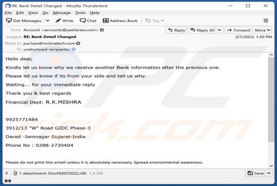 We Receive Another Bank Information Email Virus
