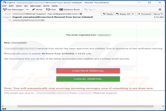 Removal From Server Has Been Approved And Initiated Email Scam