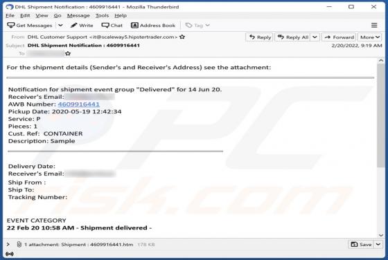 DHL Shipment Details Email Scam