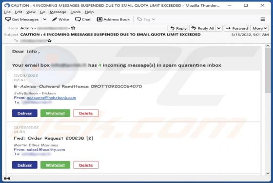 Spam Quarantine Inbox Email Scam