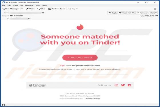 Someone Matched With You On Tinder! Email Scam