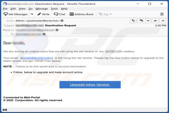 We Are Closing All Mailbox Users Email Scam