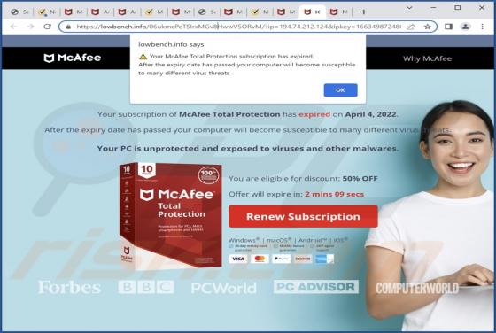 McAfee Total Protection Has Expired POP-UP Scam