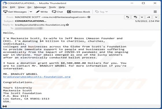Donation Grant For You Email Scam
