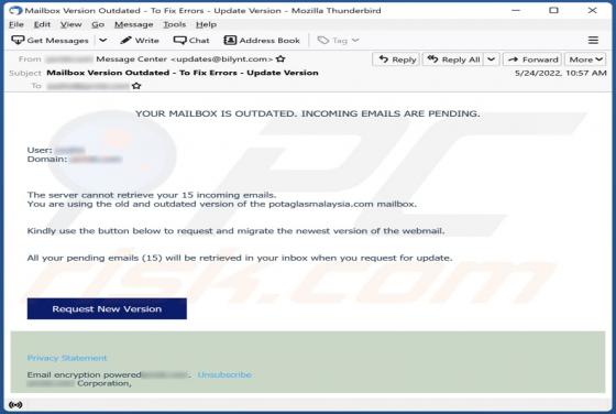 YOUR MAILBOX IS OUTDATED Email Scam