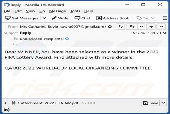 2022 FIFA Lottery Award Email Scam
