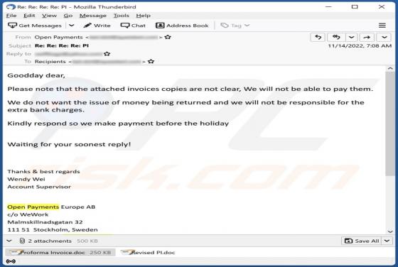 Invoices Copies Are Not Clear Email Virus