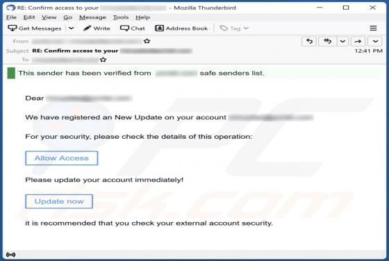 New Update On Your Account Email Scam