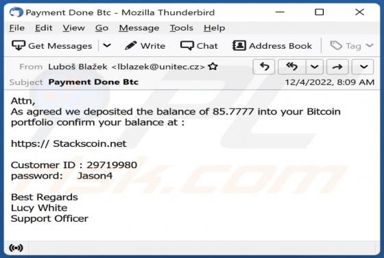 Deposit Into Your Bitcoin Portfolio Email Scam