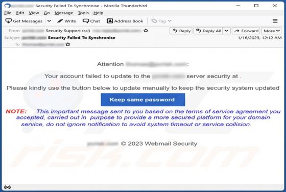 Your Account Failed To Update Email Scam