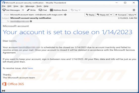 Your Account Is Set To Close Email Scam