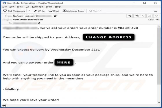 Order Information Email Scam