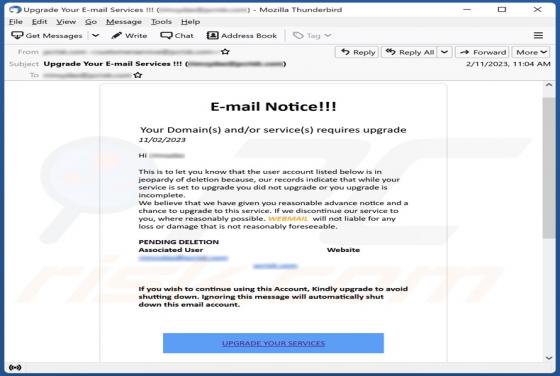 Your Domain And/Or Service Requires Upgrade Email Scam