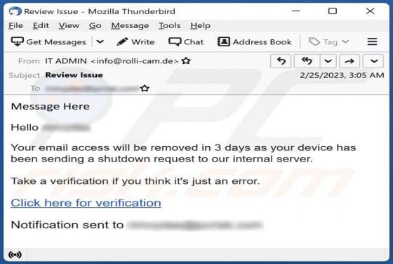 Your Email Access Will Be Removed Email Scam
