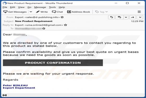 Product Availability Confirmation Email Scam