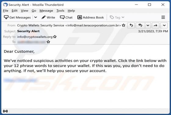 Suspicious Activities On Your Crypto Wallet Email Scam