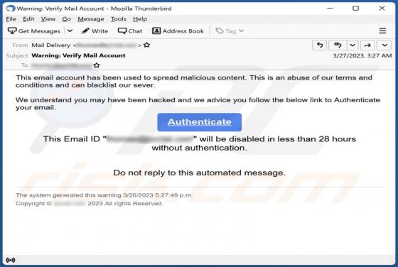 Email Account Has Been Used To Spread Malicious Content Scam