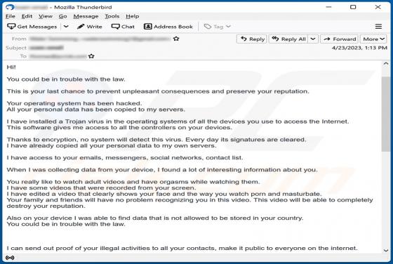 You Could Be In Trouble With The Law Email Scam