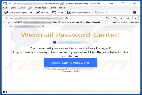Webmail Password Center Email Scam
