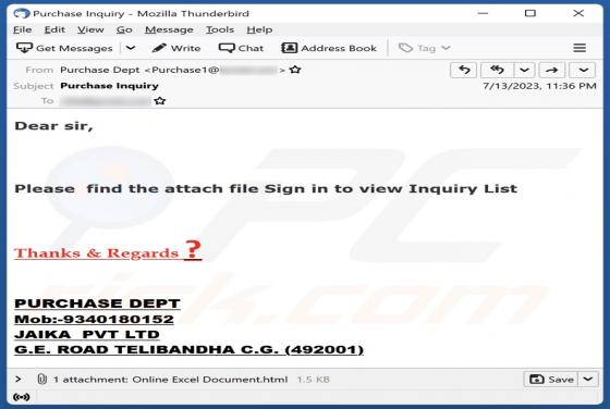 Inquiry List Email Scam