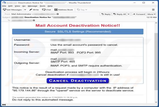 Mail Account Deactivation Notice Email Scam