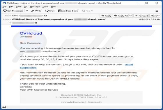 OVHCloud Suspension Email Scam