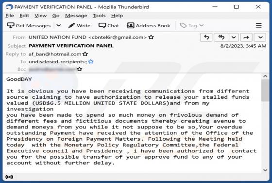 Stalled Funds - United Bank Of Africa Email Scam