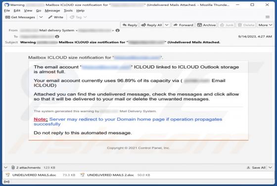 ICLOUD Outlook Storage Email Virus