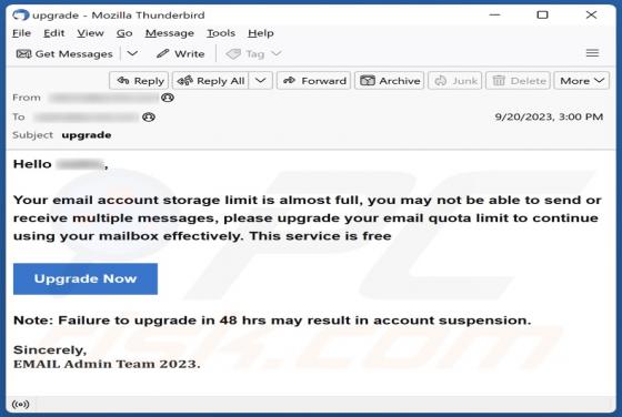 Email Account Storage Limit Is Almost Full Scam