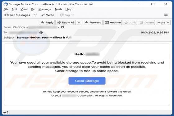 You Have Used All Your Available Storage Space Email Scam