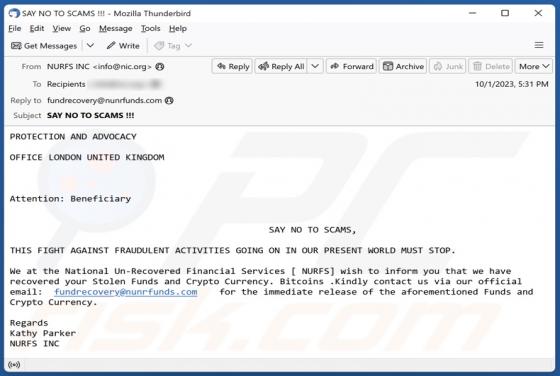 Recovered Stolen Funds And Crypto Currency Email Scam