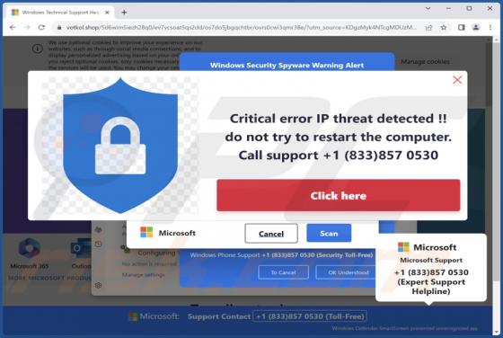 Critical Error IP Threat Detected POP-UP Scam